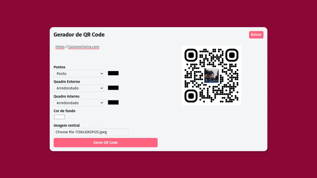 Preview do projeto Gerador de QR Codes