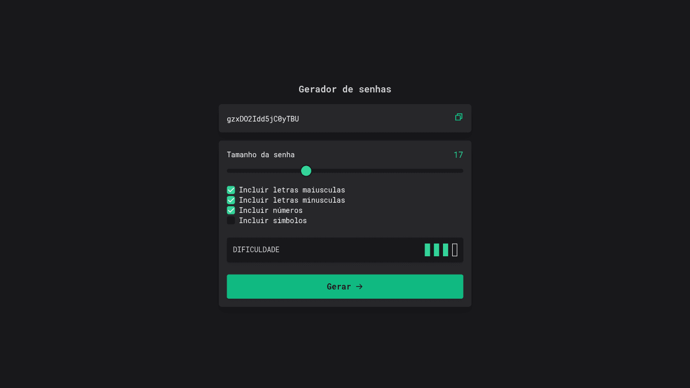 Preview do projeto Gerador de Senhas
