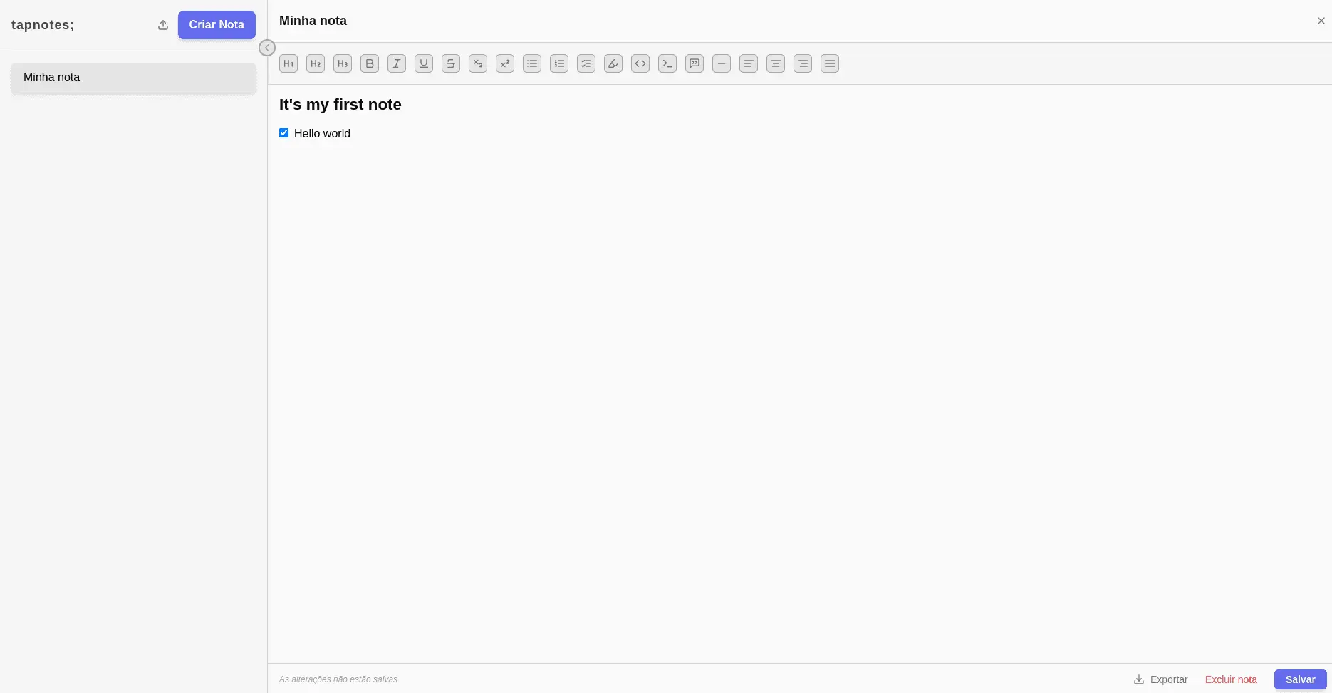 Preview do projeto Tap Notes